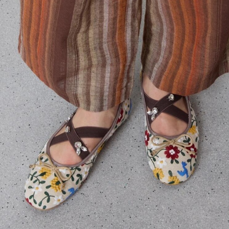 Women'S Fashion Brand Shoes - Ballerine con fiori ricamati da donna