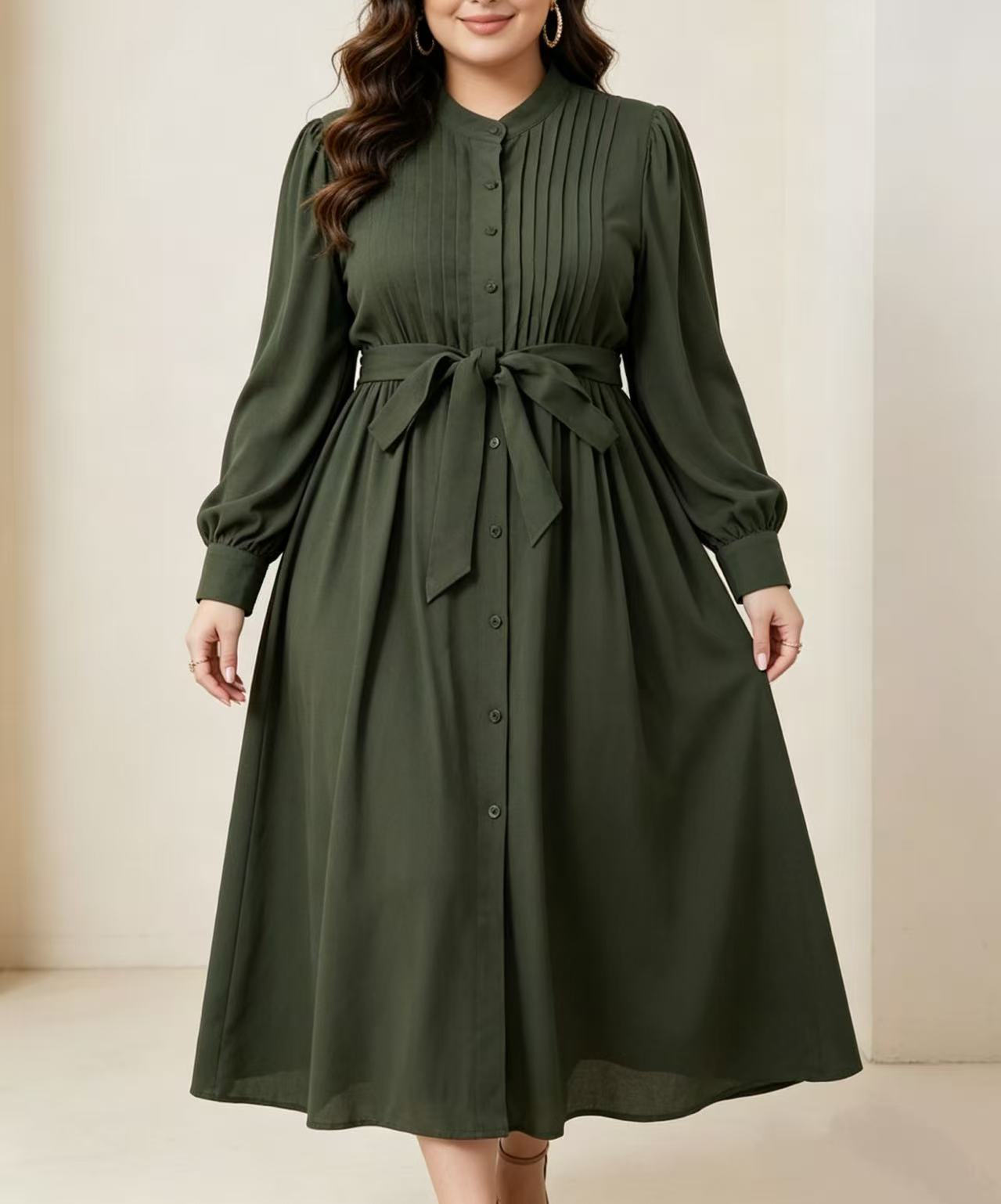 Belted Shirt Dress - Abito maxi a camicia verde militare