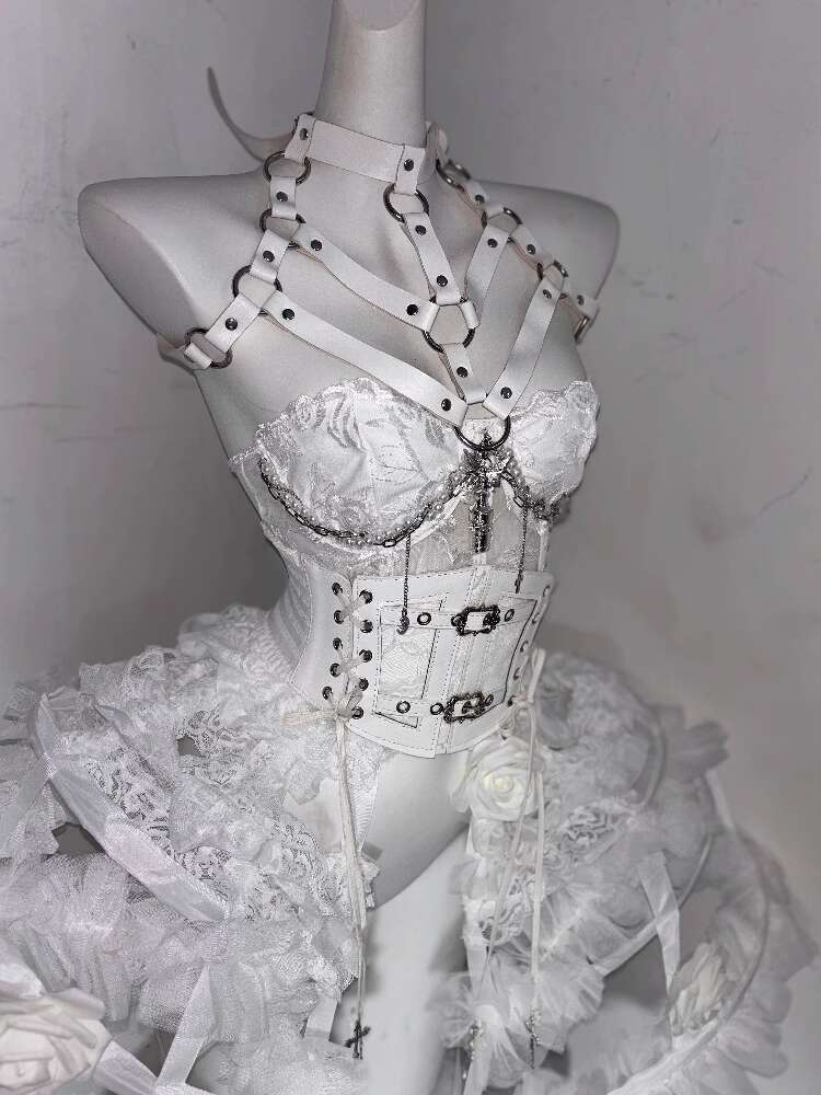Corset Top Boned - Costume Lolita Fiore Osso Pesante Artigianale