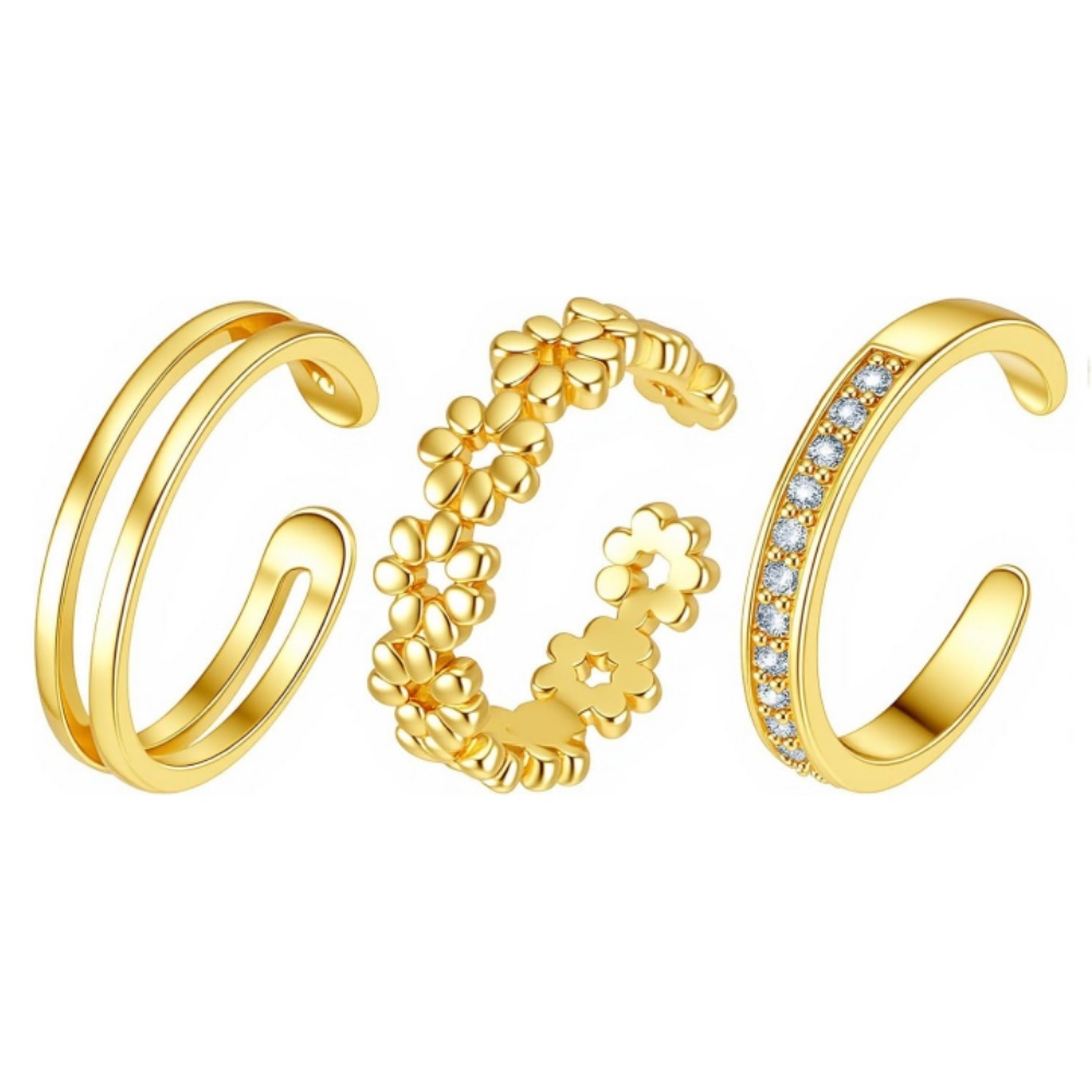 Women'S Fashion Rings Gold - Set di 3 Anelli Aperti Regolabili