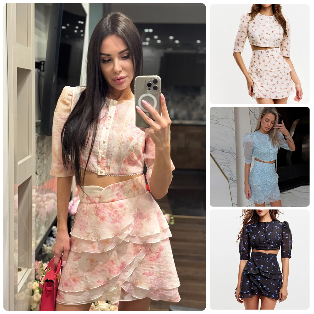 Printed Wrap Skirt - Set Coordinato con Stampa Floreale, Blusa